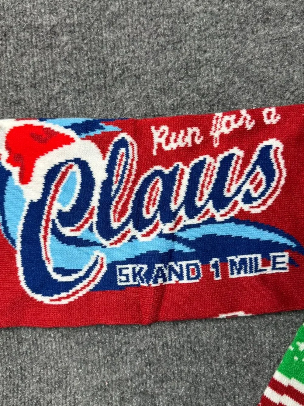 Men Run For A Claus 5K 1 Mile Christmas Knit Scarf Soft Flexible Fabric Holiday